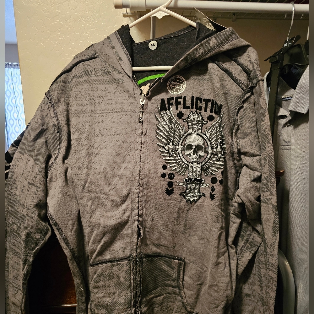 BNWT Men's Affliction zip up jacket reversible